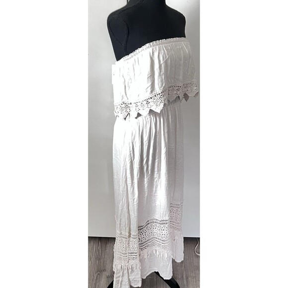 Rue 21 White Strapless Eyelet Lace Dress Boho Peasant Cottagecore L High‎ Low - Picture 3 of 8